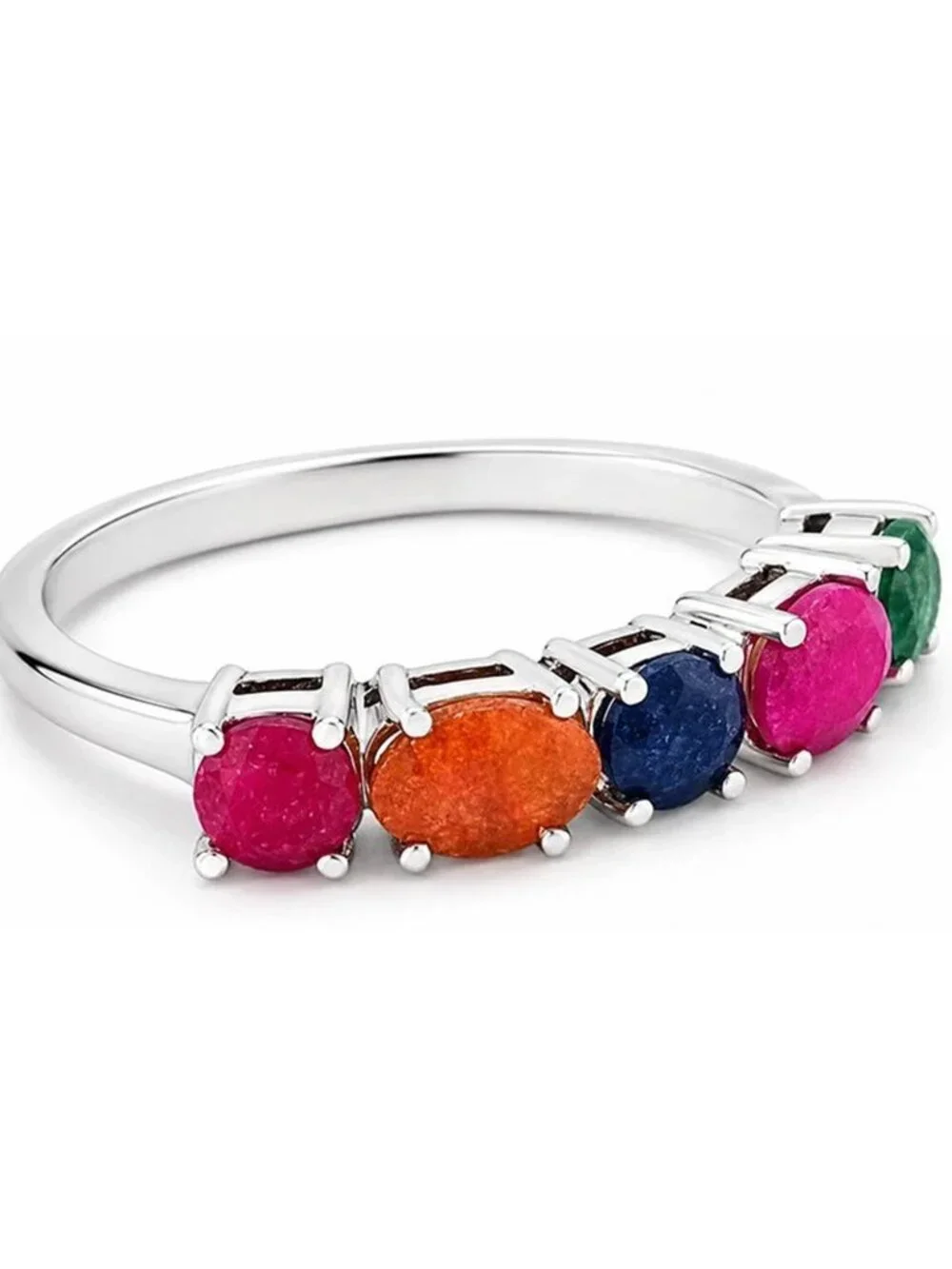 Genuine Ruby, Emerald, Sapphire & Padparadscha Ring Solid .925 Sterling Silver